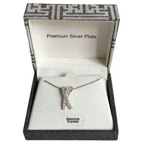 NEW Silver Plate CZ Crystal X Necklace